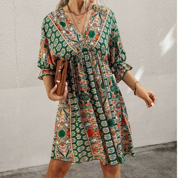 Boho Print Tie Back Dress - Picture 4 of 7